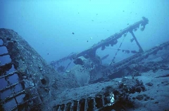 Japanese plane wreck, a Mitsubishi F1M2 biplane. Japanese plane wreck, a Mitsubishi F1M2 biplane.