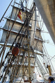 Rigging, masts and sails on schooner.