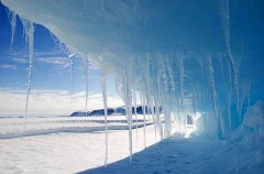Icicles hanging from ice chunks forced up from sea ice platform by tidal and wind pressure. Icicles hanging from ice chunks forced up from sea ice platform by tidal and wind pressure.