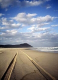 Wheel tracks on remote beach. Wheel tracks on remote beach.