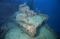 Small tank, type 95 with 37mm gun, on the deck of the San Francisco Maru, Japanese WW II shipwreck.