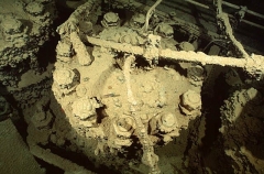 Detail of engine head on the Shinkoku Maru, Japanese WW II shipwreck. Detail of engine head on the Shinkoku Maru, Japanese WW II shipwreck.