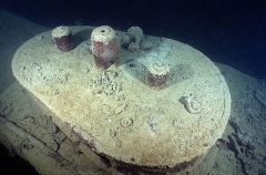 Hatch on shipwreck deck. Hatch on shipwreck deck.
