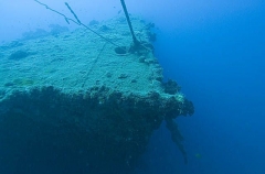 Bow of the President Coolidge, US WWII troop carrier sunk by own harbour mines. Bow of the President Coolidge, US WWII troop carrier sunk by own harbour mines.