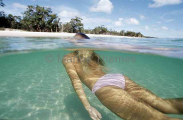 Swimmer in tropical island beach shallows. Swimmer in tropical island beach shallows.