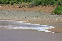 Tidal bore moving up river in the Bay Of Fundy, worlds greatest tidal range. Eight metre tidal range. Tidal bore moving up river in the Bay Of Fundy, worlds greatest tidal range. Eight metre tidal range.