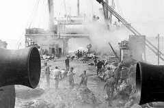 Workers on whaling factory ship Southern Harvester processing Blue Whales (Balaenoptera musculus intermedia) Workers on whaling factory ship Southern Harvester processing Blue Whales (Balaenoptera musculus intermedia)